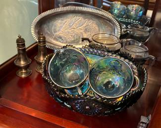 Sterling, carnival glass