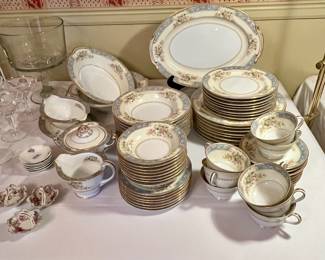 Eight 8 piece place setting Noritake Cerulean with serving pieces.