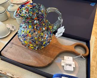 Mexican Confetti Glass Pitcher,  New Beringer Cutting Board Pair, Dansk Bistro Christianshavn Butter Dish
