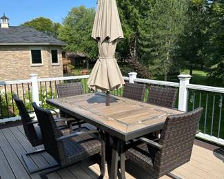 Patio Dining Table and Chair Set, Treasure Garden Patio Umbrella
