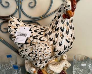 Crackle Glazed Ceramic Hen