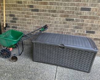 Scott's Seed Spreader,  Suncast Lockable Storage Container
