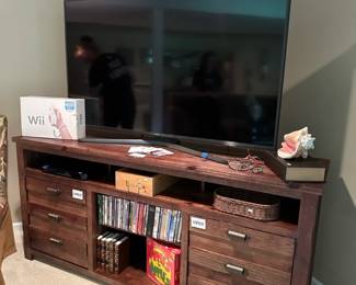 Wii, Progressive Furniture media cabinet, Sony TV