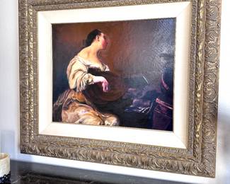 Vintage artwork Renaissance Style lady with mandolin 