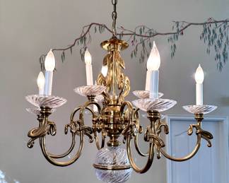 Vintage brass and crystal chandelier 