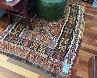 Vintage Kilim Rug, MCM Babcock Phillip Vinyl Ottoman