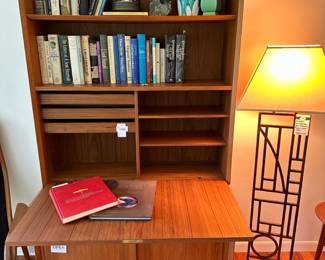 Vintage Danish Teak Bookshelf with Desk, Sovaren das haus der kunstler in gugging, Robert Sonneman deco revival floor lamp