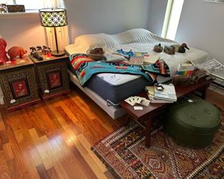 Zuny Leather Elephant Bookend, Vintage Kilim Rug, MCM Babcock Phillip Vinyl Ottoman, Herter's 1893 Series Drake Duck (A),  Herter's 1893 Series Drake Duck (B),  Herter's 1893 Series Drake Duck (C)