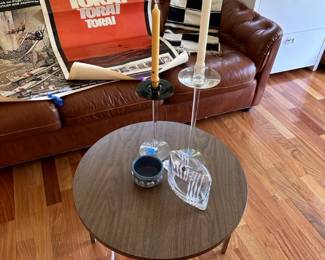 Orrefors Gabriel Candlesticks Pair, Knoll Round Side Table