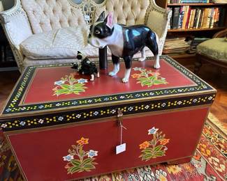 Vintage Handpainted Trunk, Sandicast Boston Terrier
