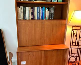 Vintage Danish Teak Bookshelf with Desk, Robert Sonneman deco revival floor lamp