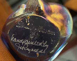 Vtg 80s Fenton Art Glass Bear Figurine Amethyst Carnival Glass Hand Painted by Jo Reynolds