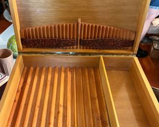 Vintage hand-tooled leather cigar box -Spain