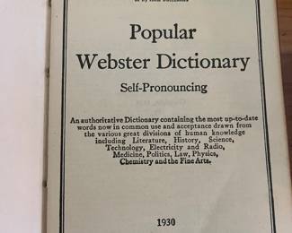 1930 Popular Webster Dictionary