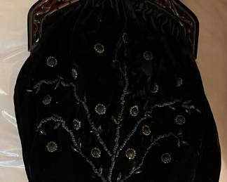 Beautiful Antique Black Velvet Beaded Purse with Tassle