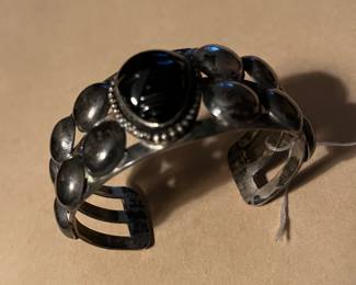 Sterling Silver bracelet cuff with onyx face
