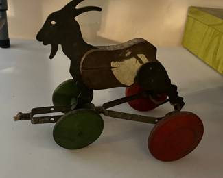 1930’s Wood Goat on wheels Pull toy