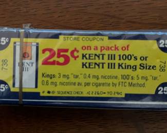Kent lll Deluxe 100's sample pack, 1970's unopened