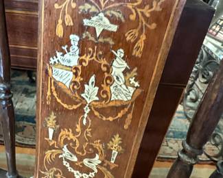 19th centure rosewood side chair with turnip on back. Inlaid with bone and wood. 