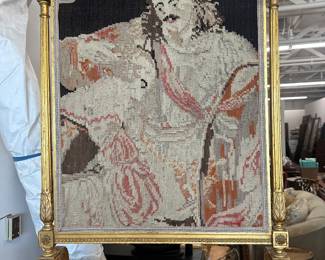 Giltwood, Needlepoint fireplace screen.