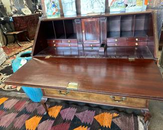 Early 19th Century English faded mahogany slant-front bureau.