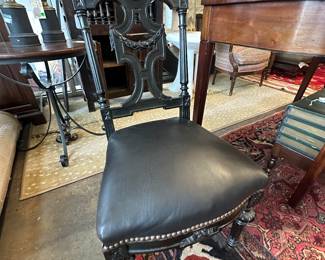 Ebonized chairs (2) with black leather seats circa 1860
