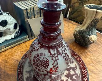 Ruby glass decanter.
