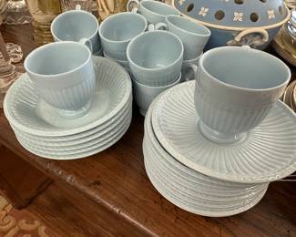 Wedgwood "Clyde" pattern light blue 12 demitasse cups & saucers 6 fruit bowls.