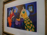 Itzchak Tarkay, Seriolithograph in color on wove paper. Signed in pencil
Conversation over Flowers