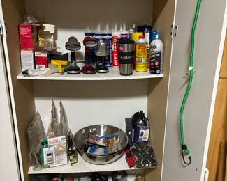 Work cabinet filled with work supplies 