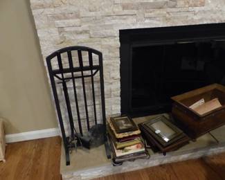 Fireplace tools, picture frames