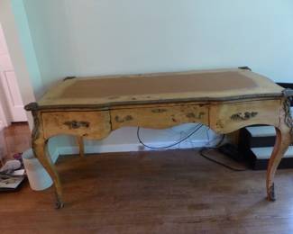 Writing desk with leather top, desk chair