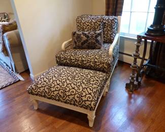 Light wood frame chair & ottoman