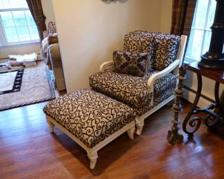 Light wood frame chair & ottoman