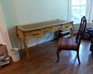 Writing desk with leather top, desk chair