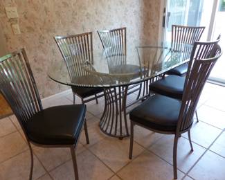 Genesis by Johnstons Casual Furniture glass top & metal base dining table with 6 metal frame chairs