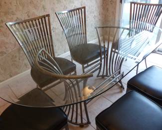 Genesis by Johnstons Casual Furniture glass top & metal base dining table with 6 metal frame chairs