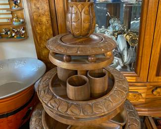 Mid Century Tiki 3 Tier Monkey Pod