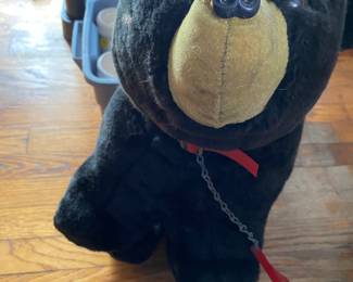 Vintage Black Bear with Red Collar Leash