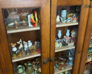 Antique Cabinet. FILLED. Salt Pepper, Teapots, Frankoma Pottery