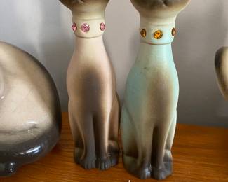 Mid Century PAIR Roselane Rhinestone Collar Cats