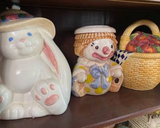 Floppy Ears Bunny, Clown, Basket of Apples Cookie Jars