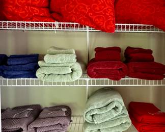 closet FULL of new and like new linens, towels, pillows and blankets