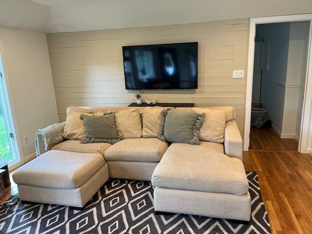 Crate and Barrel sectional left lounge with movable ottoman