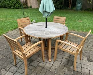 Crate and Barrel teak (chairs are stained) outdoor patio set
