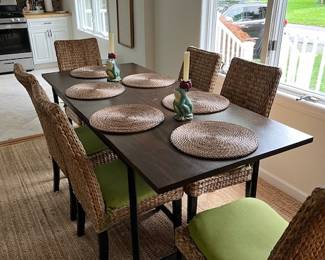 Pottery Barn dining table and 6 seagrass chairs from Ikea