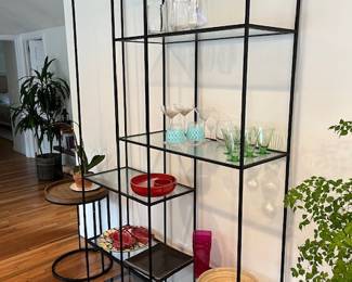 Glass and black metal etagere