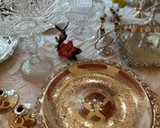 Silver Plate Platter. Sterling Candle sticks