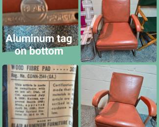 Orange/Coral 1950's MCM chair by Blair Aluminum Company Marietta. Very good condition for it's age. No damage or areas of significant wear to vinyl noted. 