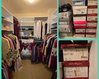 Women's closet (most small to medium). Clothing, shoes, hats, scarves & accessories. 